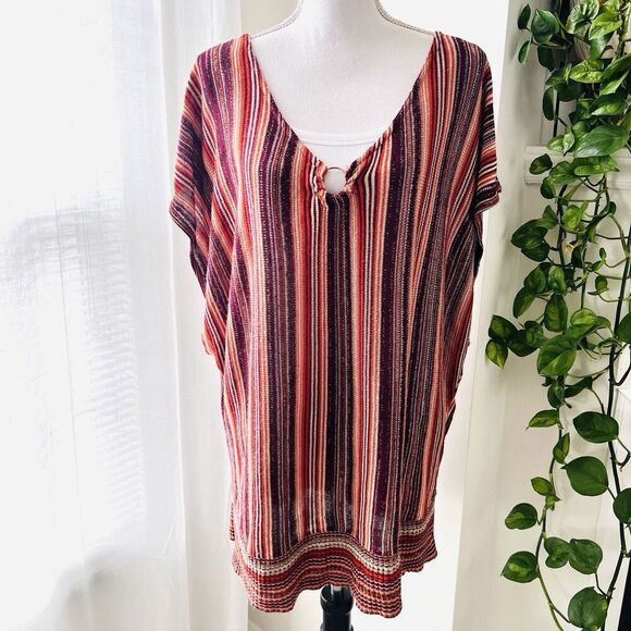 Studio 8 Burgundy Red Striped Knitted Lightweight Flowy Stretchy Blouse Plus 3X - Picture 1 of 6